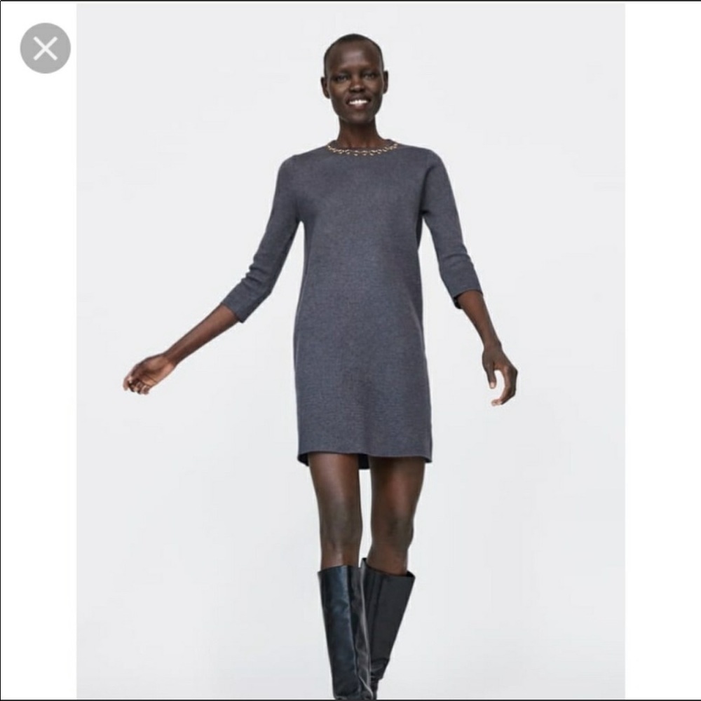 NWT Zara midi sweater dress w/chain collar